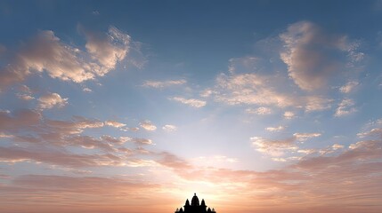 Obraz premium Serene Sunset Over Mountain Range with Colorful Clouds and Clear Sky