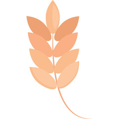 Single Wheat Stalk with Peach Colored Leaves on a Transparent Background