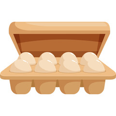 Six light brown eggs nestled in a brown cardboard carton with a transparent background