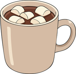 A warm mug of hot chocolate with marshmallows floating on top, ready to drink.