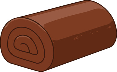 A detailed illustration of a chocolate Swiss roll cake, showing the spiral layers.