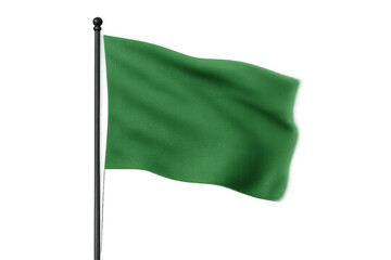 Green flag waving in the wind on a flagpole with a transparent background. Concept symbolizing nature, environment, and approval