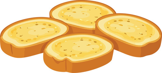 Four slices of toasted garlic bread with a buttery spread, depicted in a simple vector illustration.