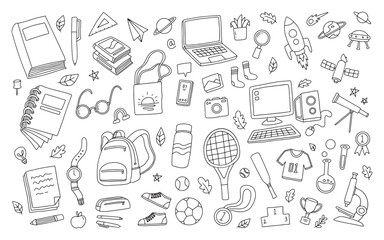 Back to school Illustration of doodle seamless pattern. Hand drawn background with school supplies and creative elements