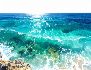 Fototapeta premium Overhead View Turquoise Ocean Water Mockup: Clear Surface Texture on Pure White