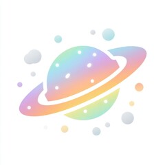 Fototapeta premium Pastel Rainbow Planet with Rings and Dots Illustration