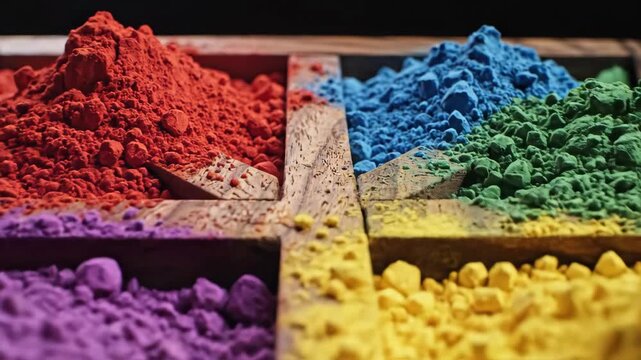 Assortment of Brightly Colored Powders for Art or Festivals.