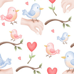 world kindness day repeating watercolor pattern with hearts