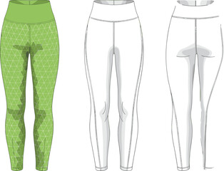 Athletic leggings, women’s sportswear, fashion design, technical illustration, workout pants, seam detail, fitness apparel, yoga tights, activewear clothing, garment sketch