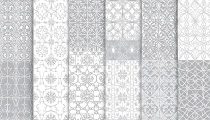 A compilation of ten grayscale ornamental patterns, each distinct with elegant lines and shapes