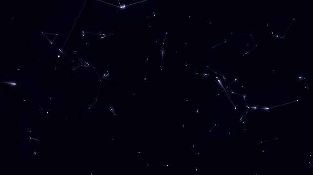 Stylized Celestial Map with Drifting Constellations. A Looping Visualization of a Starry Night with Meteors.