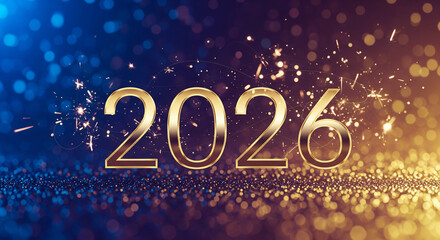Celebrate the arrival of 2026 with dazzling golden numerals and sparkling festive lights