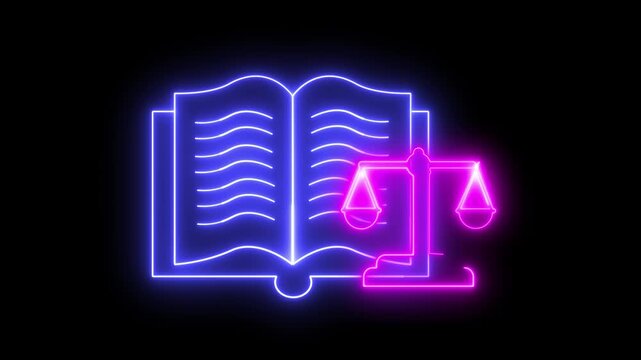 A neon light effect animation of a book icon with a scale