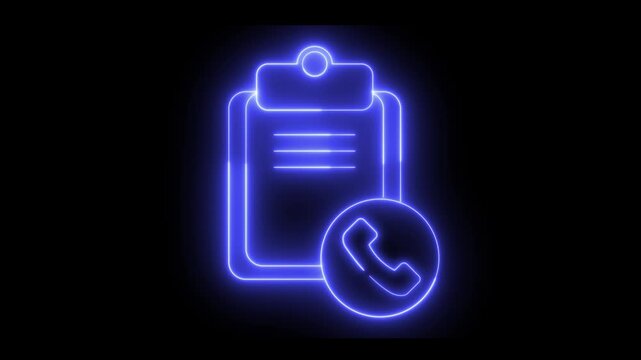 A neon light effect animation of a clipboard icon with a phone