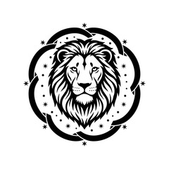Vector art of lion head framed by celtic knotwork circle