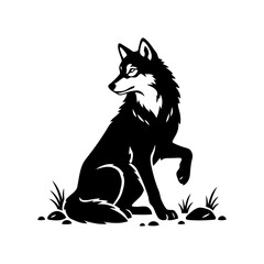 Vector art of wolf sitting with its paw raised