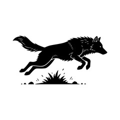 Vector art of silhouette of a wolf jumping over grass