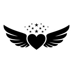 Obraz premium Vector art of heart with wings and stars for love concept