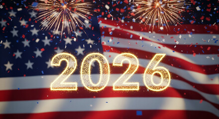 Celebrate 2026 with dazzling fireworks, confetti, and the American flag for patriotic events