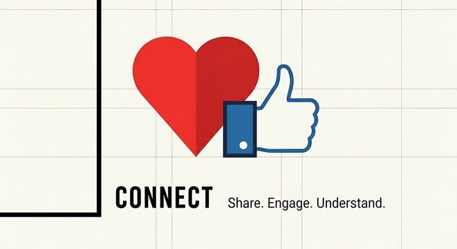 Social Media Icons Heart and Thumbs Up for Connection and Engagement. - Powered by Adobe