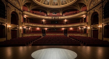 Obraz premium Empty Grand Theater Auditorium With Red Seats And Stage Spotlight image photo