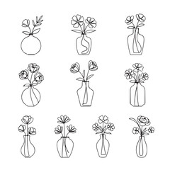 Modern One Line Flower Vase Vector Set | Abstract Minimal Botanical Line Art