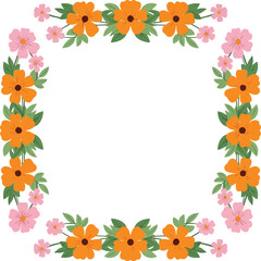 Obraz premium Floral square frame elegant orange pink flower border botanical design decorative element vector