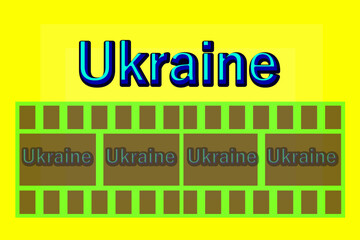 Ukrainian Cinema – Word Ukraine with Film Strip Symbol of Art and Freedom