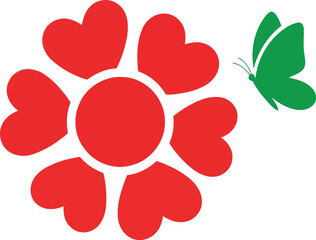 Charming heart flower with green butterfly vector art symbolizing love nature and growth vector