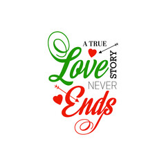 Expressive typography featuring the words love ends in a gradient of green and red with decorative swirls and hearts on a black background