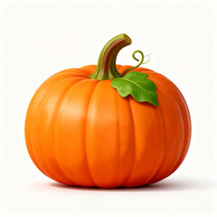 Orange pumpkin with green leaf isolated on white background for halloween or thanksgiving decoration