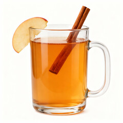 Apple cider with cinnamon stick isolated on white background, a warm and comforting autumn beverage