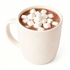 Hot chocolate with marshmallows isolated on white background, a classic and indulgent winter treat