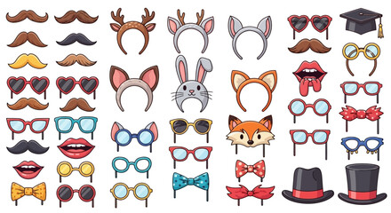 Set of Fun Party Props Mustaches, Glasses, and Animal Ears