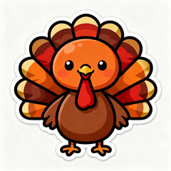 Cute cartoon turkey with colorful feathers isolated on white background perfect for thanksgiving design