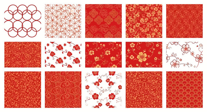 Chinese Red Flower Patterns Seamless Floral Designs for Backgrounds and Decorations