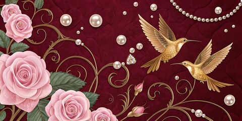 Elegant Pink Roses And Golden