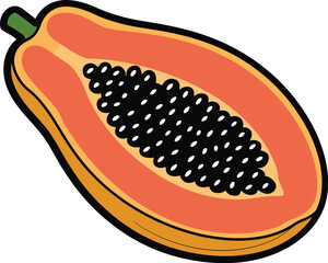 Half Papaya Graphic Tropical Fruit Illustration with Seeds
