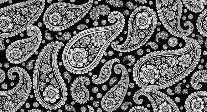 Monochrome Paisley Pattern Intricate Designs in Black and White