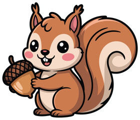 Cute Squirrel Holding Acorn Adorable Cartoon Illustration for Stickers