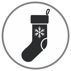 Christmas stocking with snowflake icon in a circle festive holiday season symbol