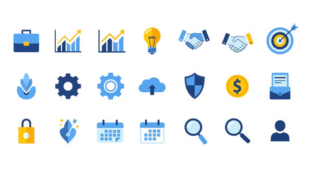 Collection of business and finance icons isolated on white background