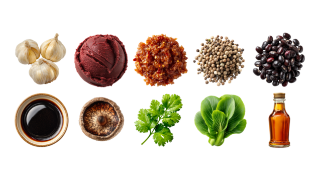 China Condiments, Spices & Ingredients - Fermented Black Beans, Cilantro Sprig, Garlic Cloves, Fish Sauce, XO Sauce