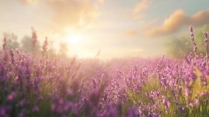 Obraz premium Lavender field at sunset with soft light