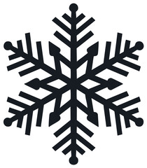 Black snowflake design on white background. Winter, Christmas, and New Year symbol.