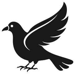 Obraz premium Stylized black silhouette of a bird in flight with wings spread wide and tail feathers fanned