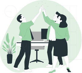 Three colleagues celebrating success with high fives in an office setting celebration teamwork