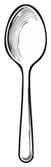 Simple line drawing of a spoon with textured shading on the bowl