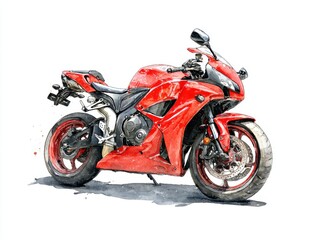 Obraz premium Red Sportbike Watercolor Illustration on White Background