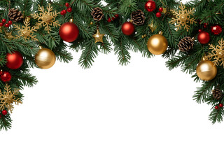 Christmas garland with ornaments and pine cones isolated on transparent background